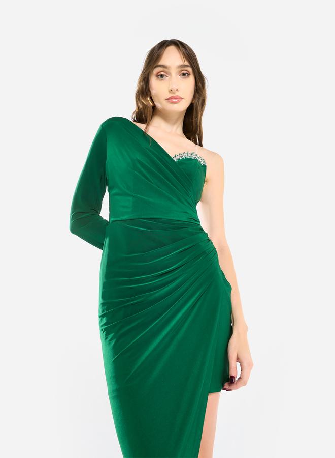 House of Moda Women Crystal Accent Ruched Gown Maxi Dress - Image 4